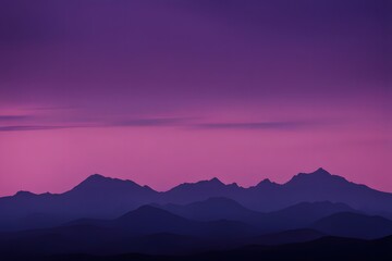 Obraz premium Distant mountains silhouetted against a deep purple and pink twilight, AI Generated