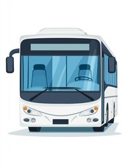 Modern White Coach Bus Illustration Front View isolated on white background