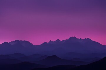 Fototapeta premium Distant mountains silhouetted against a deep purple and pink twilight, AI Generated