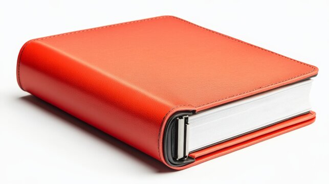 A sleek, modern red binder with a sturdy spine, perfect for organizing and storing important documents in style. Essential office accessory.