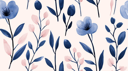 A beautiful floral pattern featuring navy and pastel blooms on a soft background, perfect for home decor and design projects.
