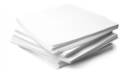 A stack of crisp, pristine white paper sheets isolated on a white background, perfect for printing, drawing, and office use.