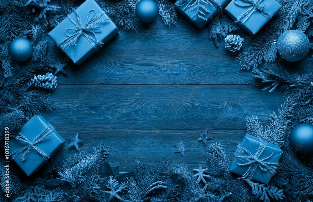 Wall mural Colorful Christmas holiday background in classic blue tone