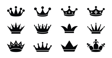 Set of Minimalist Black Silhouette Crown Icons