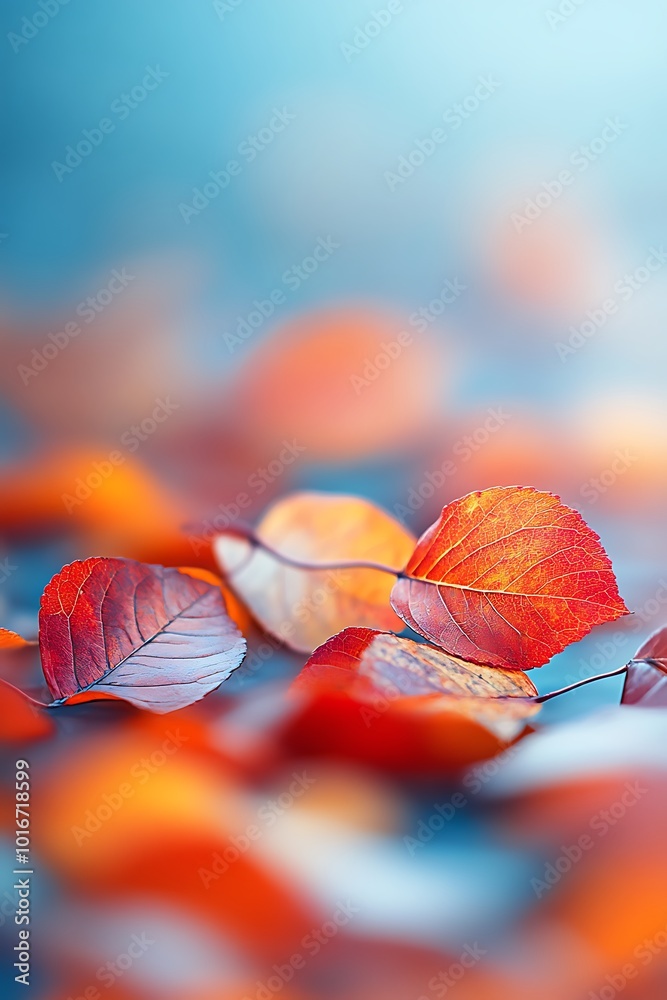 Aufkleber A soft-focus image of colorful autumn leaves scattered on a ground, creating a serene and warm atmosphere.