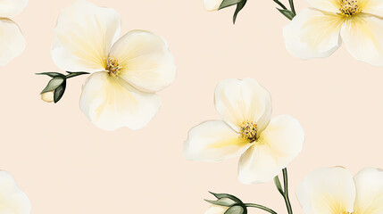 Obraz premium A soft and elegant floral pattern featuring delicate white flowers on a gentle beige background.