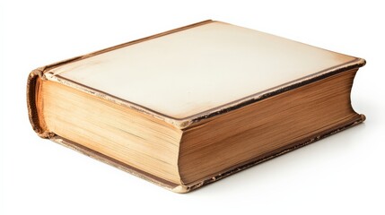 A vintage book with an aged cover and yellowed pages, symbolizing timeless knowledge and history, isolated on a white background.