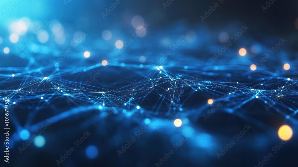 Poster abstract representation of interconnected nodes and lines, symbolizing data networks.