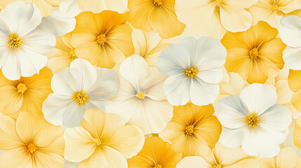 Obraz premium A vibrant floral pattern featuring delicate yellow and white flowers, perfect for spring themes and nature-inspired designs.