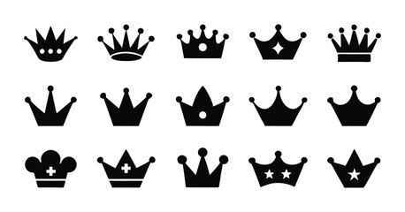 Set of Minimalist Black Silhouette Crown Icons