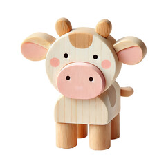 Fototapeta premium Charming wooden cow toy, perfect for nursery decor or children's playtime, with delightful pastel colors. A perfect addition for animal lovers and young kids.
