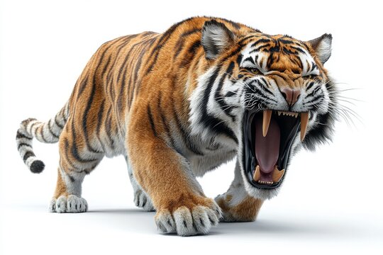 muscular smilodon (saber-toothed tiger) mid-roar