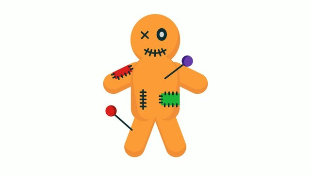 Voodoo Doll Getting hurt by Pin Animation, Needle felted Dead Child Dream animated video, Halloween Party Footage, 31 October Clip,  Saints Eve festivals motion graphics