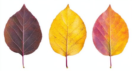 Isolated white background of fallen oak and maple leaves