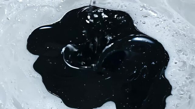 Dive world black white shiny paint abstract closeup video dark liquid swirling infrosty abyss spreads flows creatingdynamic visual filled sparkling textures fluid movement rendered