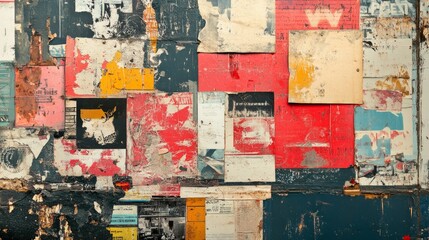 A close-up of a wall covered with colorful, weathered, and torn posters.