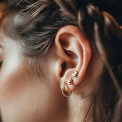 woman, beauty, fashion, model, ear, piercing, jewelry, hair, face, makeup, glamour, lips, make-up, eyes, hairstyle, jewelry, necklace, style, elegance, skin, cosmetics, red, closeup, black, art, perso