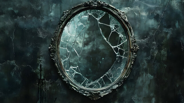 Gothic mirror cracked glass dark reflection Watercolor
