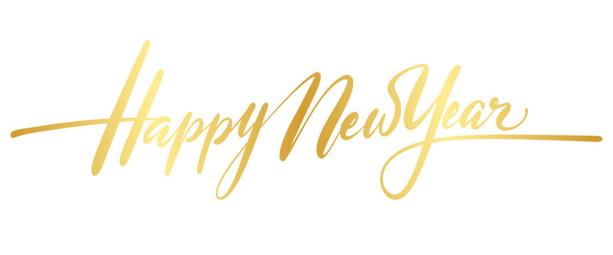 HAPPY NEW YEAR text write with gold ink	