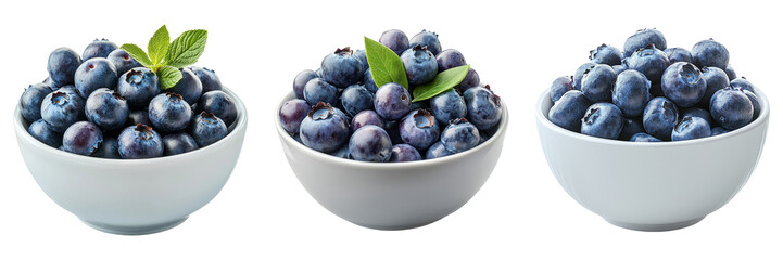 Assorted blueberries in bowls isolated on transparent background fruit PNG for healthy diet illustrations or nutrition designs