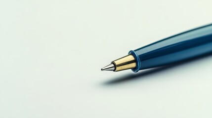 Close-up of a blue ballpoint pen on a white background, perfect for illustrating concepts of writing, office supplies, and creativity.