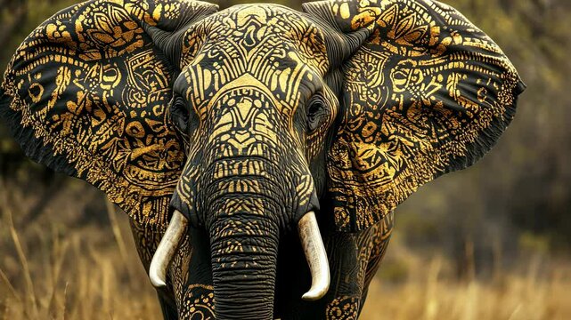 Majestic elephant showing golden body art