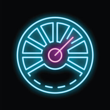 recommend clip art: Glowing neon line speedometer icon isolated on black background. Abstract circle glowing lights. Vector illustration