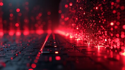 Modern Dark hexagonal carbon fiber with red luminous lines and highlights background.AI generated image