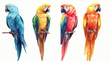 Naklejka premium Set of different macaw parrot, isolated on white background 