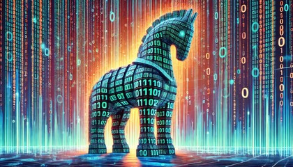 rojan horse made of binary code, computer virus, 