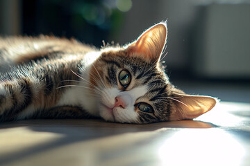 Cat Relaxing in Sunlight.