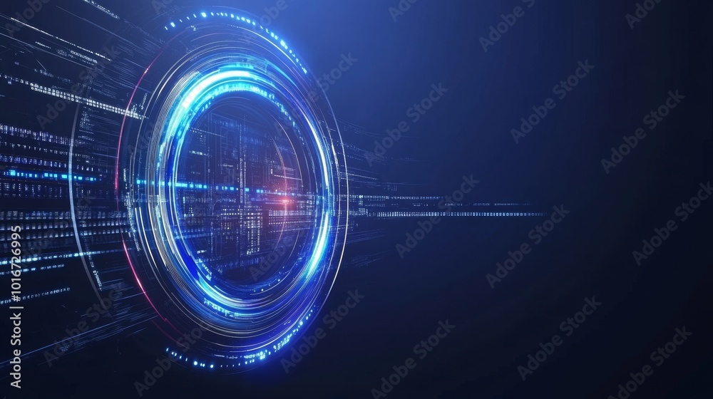 Poster a 3d rendering of an abstract technology product display background with a glowing sci-fi circle cir