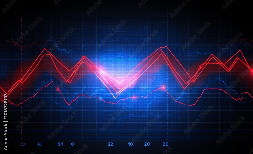 Poster lines and bars representing currency graphs with candlesticks and numbers