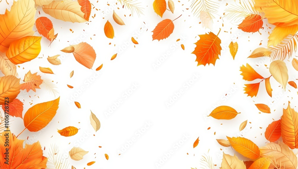 Poster Autumn leaves falling in 3D - isolated for background