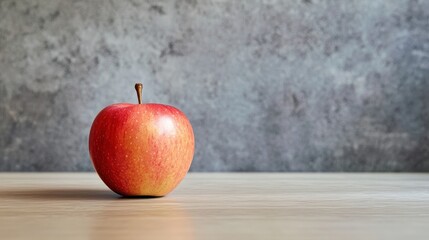 Single Red Apple on Wooden Table