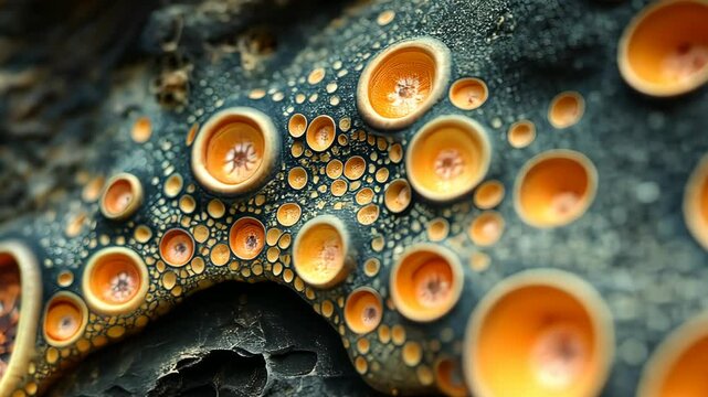 Camera moving along orange and blue alien lifeform