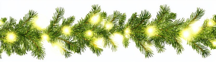Obraz premium Isolated on transparent background, seamless Christmas border with lights garland and coniferous branches