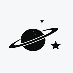 Planet with stars, simple black and white graphic design 