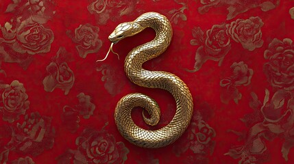 Obraz premium A sleek and modern representation of 2025 Year of the Snake, with the serpent in gold on a rich red backdrop.