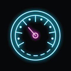 Neon sign showing a manometer, measuring pressure with a needle pointing to the middle of the scale