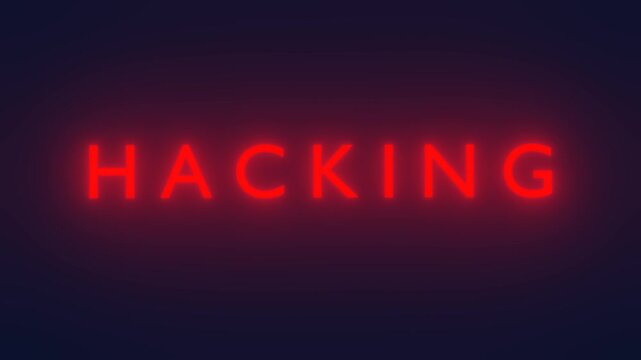 neon glowing red text of hacking, hacking progress concept,  cyber security and cyber attacks. threats and system compromise screen. hacking progress alert. malware alert!