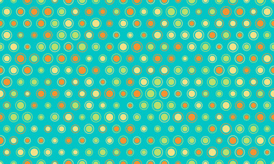 Seamless spotted pattern with colorful round shapes, ideal for abstract backgrounds, wallpaper, or textile prints with a geometric touch.