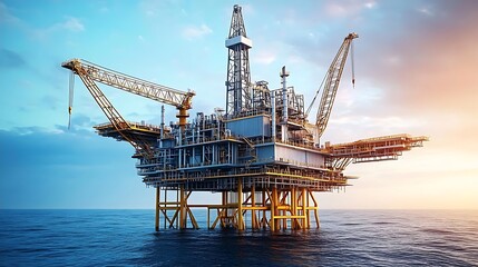 Offshore Oil Rig Platform at Sunset