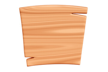 Wooden rectangular plaque with cracks for text box. Cartoon 3d render illustration of signboard with brown wood texture. Vintage rustic timber plank, nameplate or board frame with fracture.