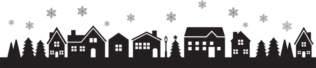 Silhouette of winter cityscape. vector illustration of houses on the winter. Christmas night cityscape