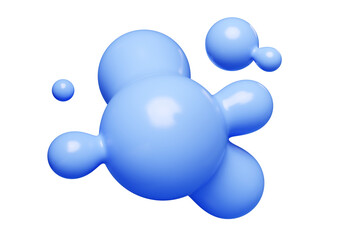 Blue abstract liquid metaball shape. 3d render illustration of fluid soft bubble blob. Organic bright decorative sphere geometric form. Morphing ball aqua drop or molecule. Flow particles.