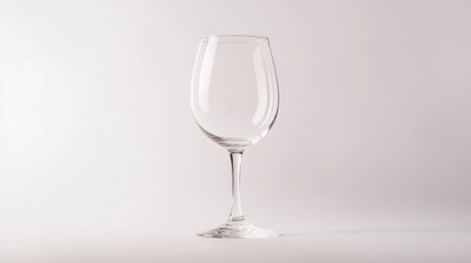 Elegant empty wine glass on a clean white background, showcasing its clarity and simplicity. Ideal for dining and beverage photography.
