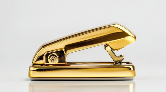 Elegant gold stapler on a neutral background highlighting its luxurious design, perfect for upscale office supplies and stationery collections.
