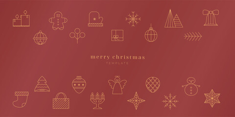 Merry Christmas and Happy New Year web banner, card, poster of gold luxury geometric xmas. Flat abstract modern vector design