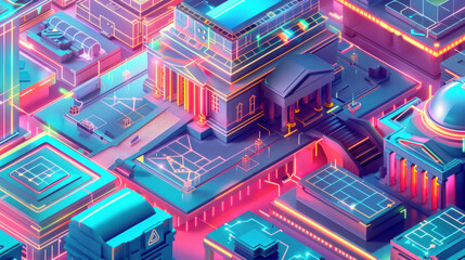 A visual of a completely digital bank, offering services like paperless loans, automated savings plans, and blockchain-powered transactions.